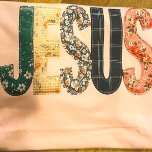 Pink JESUS Floral PatchWork Graphic Tee Large